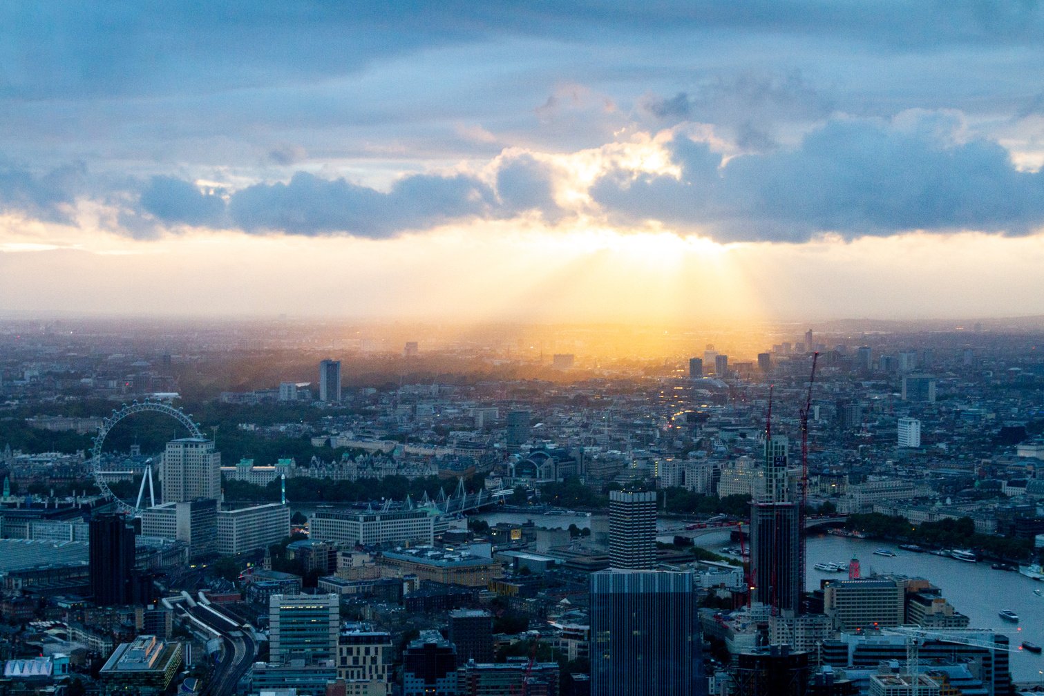 Aerial View of London during Sunset